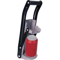 Blauwe metalen blikjespers/blik crusher met flesopener 31,5 cm - Keukengerei