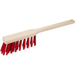 Houten stoffer/handveger - elaston haren - rood - voor buiten - 38 cm - Stoffer en blik