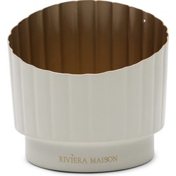 Riviera Maison Theelichthouder metaal wit met gouden binnenkant - Sacha waxinelichthouders rond met ribbel