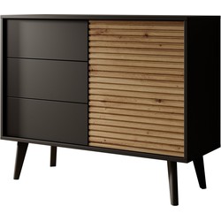 Meubella Dressoir Palladium - Eiken - Zwart - 104 cm