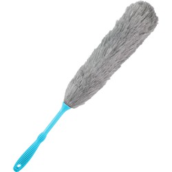 Plumeau/duster - synthetisch - blauw/grijs - 59 cm - plumeaus