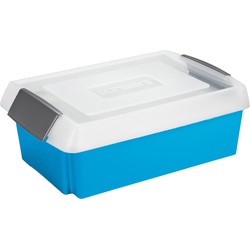 Sunware opslagbox kunststof 30 liter blauw 59 x 39 x 17 cm met extra hoge deksel - Opbergbox