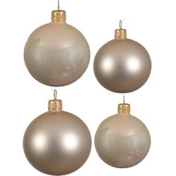 Glazen kerstballen pakket champagne glans/mat 38x stuks 4 en 6 cm - Kerstbal