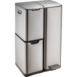 Luzzo® Ohio 60 ltr Afvalscheidingsprullenbak Metal Grey – Pedaalemmer met Soft Close Deksel - Afval Scheiden 3 bakken