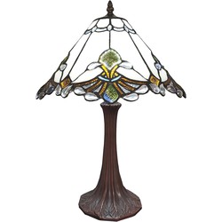 LumiLamp Tiffany Tafellamp  Ø 31x49 cm  Wit Bruin Glas Kunststof Tiffany Bureaulamp