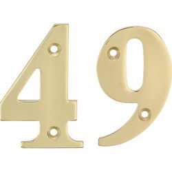 AMIG Huisnummer 49 - massief messing - 5cm - incl. bijpassende schroeven - gepolijst - goudkleur - Huisnummers