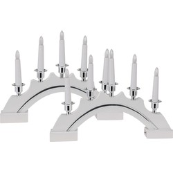 Kaarsenbruggen - 2x stuks - LED verlichting - wit/zilver - 37 cm - kerstverlichting figuur
