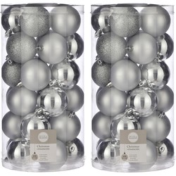 60x Kunststof kerstballen zilver 6 cm - Kerstbal
