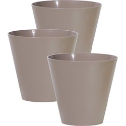 Set van 3x stuks plantenpotten/bloempotten kunststof dia 20cm en hoogte 19 cm taupe/beige - Plantenpotten