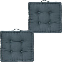Atmosphera Vloerkussen Square - 2x - denim blauw - katoen - 38,5 x 38,5 x 8 cm - vierkant - Extra dik - Vloerkussens