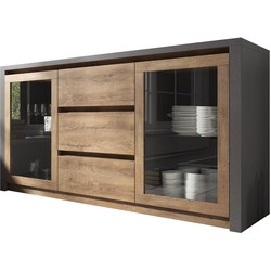 Meubella Dressoir Monaco - Eiken - Grijs - 140 cm - Met glas