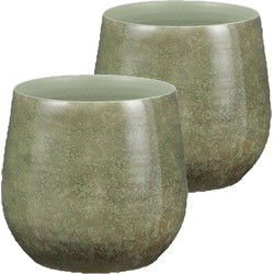 Mica Decorations Plantenpot - 2x - Terracotta - groen - 24 x 22 cm - Plantenpotten