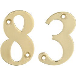 AMIG Huisnummer 83 - massief messing - 5cm - incl. bijpassende schroeven - gepolijst - goudkleur - Huisnummers