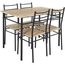 Eettafel-set Loka met 4 stoelen 110x76x70cm - Bruin/Zwart