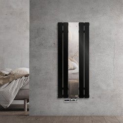 Badkamerradiator middenaansluiting met spiegel 450x1200 mm zwart incl. wandaansluitset met thermostaat LuxeBath