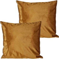 2x stuks bank/sier kussens voor binnen in de kleur velvet goud 45 x 45 cm - Sierkussens