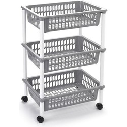 Opberg trolley/roltafel/organizer met 3 manden 40 x 30 x 61,5 cm wit/lichtgrijs - Opberg trolley