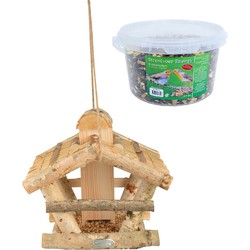 Vogelhuisje/voedersilo hout 30 cm inclusief 4-seizoenen energy vogelvoer - Vogelhuisjes