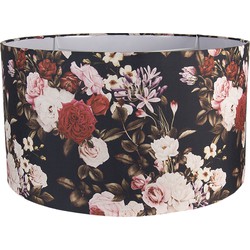 Clayre & Eef Lampenkap Hanglamp  Ø 53x30 cm Zwart Textiel Rond Bloemen Stoffen Lampenkap