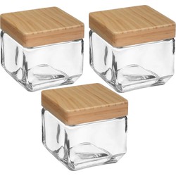 3x stuks voorraadbussen/voorraadpotten 0,85L glas met houten deksel - Voorraadpot