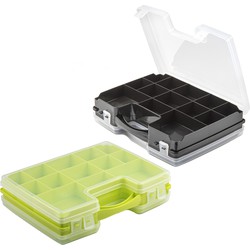 Forte Plastics - 4x Opberg vakjes doos/Sorteerbox - 21-vaks kunststof - 28 x 21 x 6 cm - zwart/groen - Opbergbox