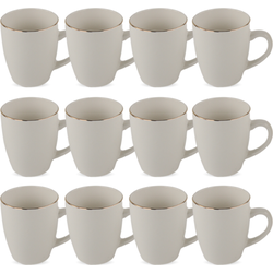 OTIX Koffiekopjes - Mokken Set -Koffietassen - Wit met Goud - 200ml - Vaatwasser bestendig - Porselein - 12 stuks - DAISY