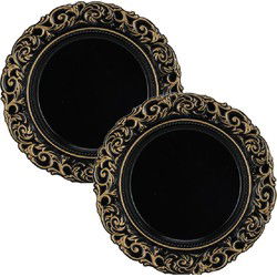 Kaarsenborden/onderborden - 2x - rond - zwart - kunststof - D36 cm - Onderborden