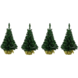4x Mini kunst kerstboom in jute zak 75 cm - Kunstkerstboom