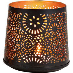 Bellatio design Waxinelichthouder - zwart/goud - metaal - 13 cm - Waxinelichtjeshouders
