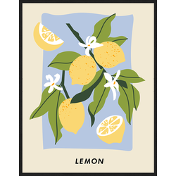 Any Image Print 'Lemon' - Schilderij - Wanddecoratie - Inclusief beukenhouten lijst - Poster - 73x93cm - Zwarte lijst met Passe Partout