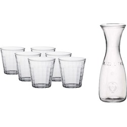 Glazen karaf van 0.5 liter met 6x stuks drinkglazen/waterglazen 220 ml - Karaffen