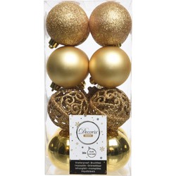 Decoris Kerstballen - 16x st - goud - D6 cm - kunststof - Kerstbal