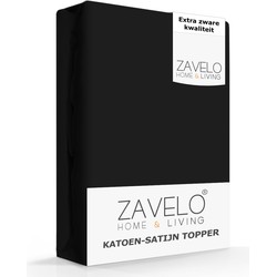 Zavelo Deluxe Katoen-Satijn Topper Hoeslaken Zwart-1-persoons (90x220 cm)