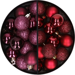 34x stuks kunststof kerstballen aubergine paars en donkerrood 3 cm - Kerstbal