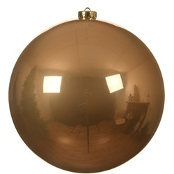 1x stuks grote kunststof kerstballen toffee bruin 14 cm glans - Kerstbal