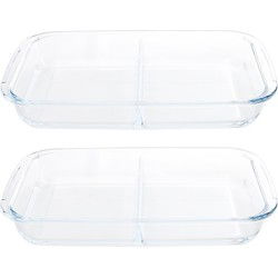 Ovenschaal 2- 2x -vaks - 3,2 liter 34 x 21 x 5 cm - rechthoekig - glas - Ovenschalen