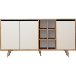 Buffet 3 deuren en 6 nissen in eiken en wit decor L140 cm - Seria