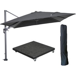 Garden Impressions Hawaii zweefparasol 300x300 cm carbon black / zwart met 90kg royal antraciet parasolvoet en parasolhoes