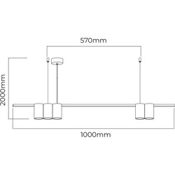 ISE Pendel 5x GU10 excl 1000mm geborsteld brons + zwart