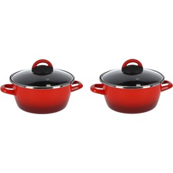 Set van 2x stuks rvs rode kookpan/pan met glazen deksel 20 cm 5 liter - Kookpannen