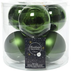 Kerstboomversiering donkergroene kerstballen van glas 8 cm 6 stuks - Kerstbal