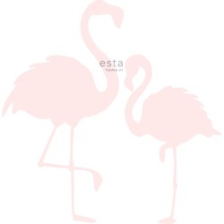 ESTAhome fotobehang flamingo's moeder en kind licht roze en wit