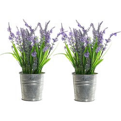 2x stuks lavendel kunstplanten/kamerplanten paars in grijze sierpot H28 cm x D18 cm - Kunstplanten