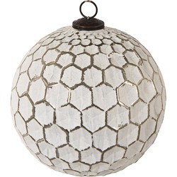 Clayre & Eef Kerstbal XL  Ø 20 cm Wit Zilverkleurig Glas Rond Kerstdecoratie