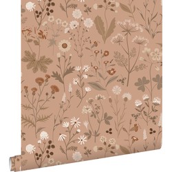 ESTAhome behang veldbloemen terracotta roze - 50 x 900 cm - 139842