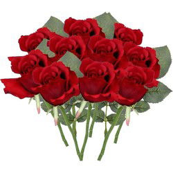 Topart Kunstbloem - 10x - roos Alice - rood - 30 cm - kunststof - decoratie - Kunstbloemen