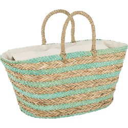 J-line - Strandtas Kort Handvatten Horizontale Strepen Jute Naturel/blauw - 47x31x63cm