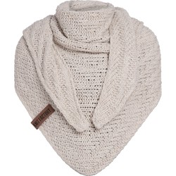 Knit Factory Sally Gebreide Omslagdoek - Driehoek Sjaal Dames - Beige - 220x85 cm - Grof gebreid