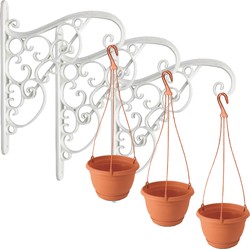 Set van 4x stuks witte Akant sierlijke bloempothanger met hangende terracotta bloempot 2 liter - Plantenpotten