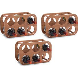 Zeller Wijnrek - 3x - hout - voor 6 flessen - 38 cm - Wijnrekken